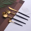 Set di stoviglie in acciaio inossidabile posate forchetta cucchiaio coltellino set oro cene neri coltelli forchette forchette ecologiche