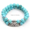 Beaded Gemstone Owl Bracelets 2 Layer Natural Stone Crystal Quartz Turquoise Beads Bracelet Charm Bangles Women Jewelry Gifts Drop De Dh0Uw