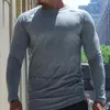 Männer T Shirts Mode Slim Fit Oansatz Langarm Gym Muscle T-shirt Männlich Casual Einfarbig Tops Plus größe