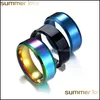 Anneaux de bande Mode 8mm Rainbow Bague pour hommes Femmes Titanium Steel Mariage Fit Taille 513 Bijoux Cadeaux Drop Livraison Otmpw