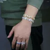 Länk armband hip hop cz kluster charm armband is ut bling rund fyrkantig baguette 5a kubik zirkon miami kubansk tenniskedja kvinnor män