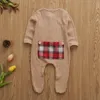 Rompers 09m Born Toddler Baby Boy Girls Romper Plaid Patchwork Long Sleeve Jumpsuit Outfits kläder 230202