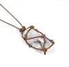 Pendant Necklaces Wholesale Natural White Crystal Hexagon Hand-woven Energy Healing Stone Irregular Rough Necklace