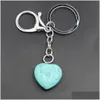 Key Rings Natural Crystal Stone Keychains Heart Shaped Rose Pink Tiger Eye Charms Chains Quartz Gifts Men Women Presents Jew Dhgarden Dhjtd