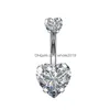 Nombril Bell Bouton Anneaux Bijoux De Corps Seule Pièce Diamant Zircon Double Coeur Anneau De Ventre Rose Or Femmes Sexy Pierce Drop Livraison Dhxnm