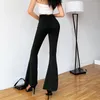 Women's Pants Women Elegant Office Ladies Elastic Waist Flare Hem Black