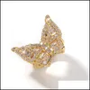 Pierścień Solitaire Butterfly CZ Diamond Pierścienie Mikro Paved Iced Out Cubic Zircon Fashion Mens Hip Hop Gold Biżuter