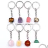 Porte-clés Irregar Cubic Natural Crytal Stone Keychains Sier Color Healing Crystals Car Decor Keyrings Keyholder For Women Me Dhgarden Dh3Tv