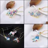 H￤nge halsband Colorf Butterfly Necklace Emamel Dog Cat Animal Pendants for Women Girl Child Jewelry Gift Long Chain Drop Delivery Dh6xi