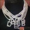 Naszyjniki wisiorek kryształ mrożony łańcuch początkowy naszyjnik 45 cm litera Kobiety mężczyźni Rock Hip Hop Bling Jewelry 26 liter 3544 Q2 DHFS6