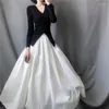 Skirts 2023 Trendy Y2K Super Large Hem Black And White Minimalist Stitching Chic Fluffy Umbrella Elastic High Waist Skirt For Women