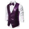 Men's Vests Shiny Royal Blue Sequin Dress Vests Men Slim Fit V Neck Glitter Tuxedo Waistcoat Mens Wedding Party Stage Prom Vest with Bowtie 230202