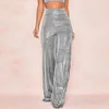 Kadın pantolon moda kadınlar rahat düz renkler bling payetler yüksek bel y2k geniş bacak uzun seksi parlak parti kulübü pantolon#g3