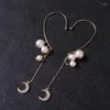 Dos Boucles D'oreilles Style Coréen Or Couleur Perles Cristal Long Gland Lune Oreille Manchette Femmes Pas De Piercing Clip Sur Tempérament Partie Bijoux