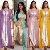 Ubranie etniczne Arabia Arabia Ramadan Abaya 2 sztuki kolorowe szyfonowe koronkowe paski kaftan islamski sukienki muzułmańskie