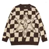 Men's Sweaters Hip Hop Vintage Sweater Mens Knitted Star Gun Plaid Jumpers 2023 Couple Y2K Autumn Harajuku Casual Streetwear Pullover