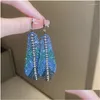 ダングルシャンデリアイヤリングfyuan long tassel drop for women feather feather style blue rhinestoneファッションジュエリーアクセサリー配達DHZ8q