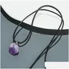 Pendant Necklaces Natural Stone Irregar Amethyst Crystal Necklace For Women Jewelry Drop Delivery Pendants Dhgarden Dh9Ug