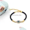 Charme Bracelets Bijoux De Mode Strass Mauvais Oeil Paume En Cuir Tissé Corde Bracelet Amoureux Yeux Bleus Ornements Drop Delivery Dhuza