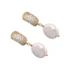 Boucles d'oreilles pendantes en acier inoxydable, cerceau tendance en Zircon naturel baroque, véritable perle, bijoux pour femmes, Kit de perçage d'oreille goutte