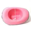 Basker Pink Girl Western Cowboy Caps Fashion Party Warped Wide Brim Fluff med paljettfjäderkant Fedora Cap huvudbonad