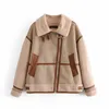 여자 재킷 여자 패션 스티칭 가짜 가죽 양고기 지퍼 장식 스탠드 칼라 두껍게 따뜻한 겨울 재킷 230202