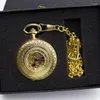 Zegarki kieszonkowe mody cała złota zegarek czarny analogowy mechaniczny fob luksusowy naszyjnik wisiork mężczyzn Kobiety na prezent