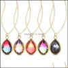 Pendant Necklaces Water Drop Crystal Necklace For Women Druzy Quartz Glass Mticolor Chain Delivery Jewelry Pendants Otkbg