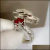 Solitaire ring mode innovatie fl diamant tyrannosaurus rex luxe vergulde 18k gouden dominante tap drop levering sieraden dhago
