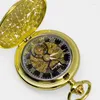 Pocket Watches Gold Gold Vintage Mulheres Mecânicas Relógio com Cadeia de Fob Dragão Mão Pingente de Pingente de Relógio Men Unissex PJX1381