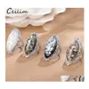 Cluster Rings 4 Color Vintage Antique Sier Colorf Big Oval Shell Finger Ring Band f￶r kvinnliga kvinnliga uttalande Boho Beach Jewlery Gift Otmgl