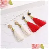 Charm Fashion Handmade Bohemia Colorf Tassel Dangle Earrings Natural Resin Druzy Stone Pendant Earring For Women Gold Plated Hook Je Ot94N