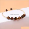 Pulseras de piedras preciosas naturales con cuentas Cristal Curativo Cuarzo Piedra redonda Brazalete chapado en oro para mujeres Joyería Entrega de gota Dhbau