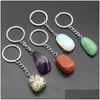Key Rings Irregar Natural Crytal Stone Keychains Sier Color Healing Crystal Car Decor Keyrings Keyholder For Women Men Drop D Dhgarden Dh3Tu