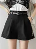 Women's Shorts Elegant Fashion England Style Women Summer 2022 High Waist Solid Color All-match Suit Short Pants With Belt Female W1134 Y2302