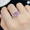 Anéis de casamento delicado rosa cristal noivado para mulheres de luxo banhado a prata zircão incrustado anel ajustável jóias presente