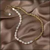 Collane con ciondolo Perle Collana di perle d'acqua dolce naturale per le donne Vintage Twist Stitching Chain Choker Ins Jewelry Drop Delivery P Dhkdn