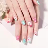 False Nails Lulaa 24pcs 화이트 폴카 도트 가짜 네일 프레스 아키 아동의 친환경 아크릴 팁 패션 손톱