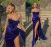 Violet Robes De Bal 2023 Sexy Split Robes De Soirée Élégant Hors Épaule Perles Cristaux Longues Femmes Occasion Party Celebrity Robes BC14972