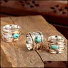 Solitaire Ring Vintage Bohemian Natural Stone Turquoises Finger Rings For Women Men Wedding Party Boho Jewelry Accessories Gifts Her Dhnyg