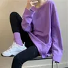 T-shirt femme été haut tendance coréen col rond manches longues T-shirt violet 230203
