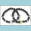 Bracelets de charme Antigo pulseira de le￣o de le￣o preto Lava Black Stone Momens Momen Pseras Hombre Drop Delivery J￳ias Dhztb