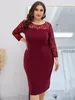 زائد الفساتين الحجم 4xl 5xl حفلات الحفلات النساء الدانتيل ربيع جوفاء خارج الأكمام طويلة bright bodycon فستان الزفاف في المساء فستان 230203