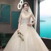 a line Wedding Dresses Elegnat Bridal Gowns Illusion Beautiful A-Line sequined Neckline Appliques Custom Made Court Train crystal robe de mariage 2023