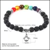 Perles Strands Fashion 6Mm 7 Chakras Pierre De Lave Perles Bracelet Abeille Coeur Amour Amitié Éléphant Ange Charmes Yaga Perle Pour Hommes Wo Ote7P