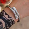 Charm Bracelets 2023 Men Fashion Jewelry Braided Stainless Steel For Female Male Bangle Metal Clasp Trendy Wristband Bangles