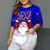 Kvinnors plus-storlek t-shirt jul överdimensionerad t-shirt kvinnor mode sequined hylsa jultomten claus tryckblus för fest plus size ladies blus tops 230203