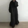 Sıradan elbiseler kadınlar maxi sweatshirt elbise kapşonlu düz renk gevşek sundress sonbahar kış fırfırları uzun kapşonlu sokak giysisi bornoz