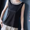 Women's Tanks Elegant Summer Women Satin Silk Tank Tops Camis Beaded Diamond Sleeveless Vest Female Ladies Work Shirt Blouse