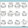 Band Rings Adjustable Stainless Steel 12 Constellations Letter Ring For Woman Opening Wedding Zodiac Finger Birthday Jewelry Gift Dr Otzhk